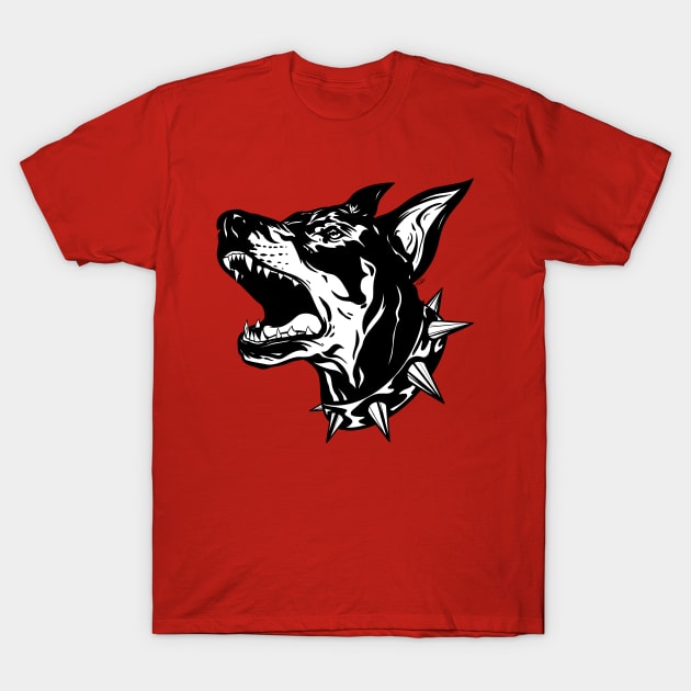 Angry Doberman Dog Black&White T-Shirt by Hacked By NA